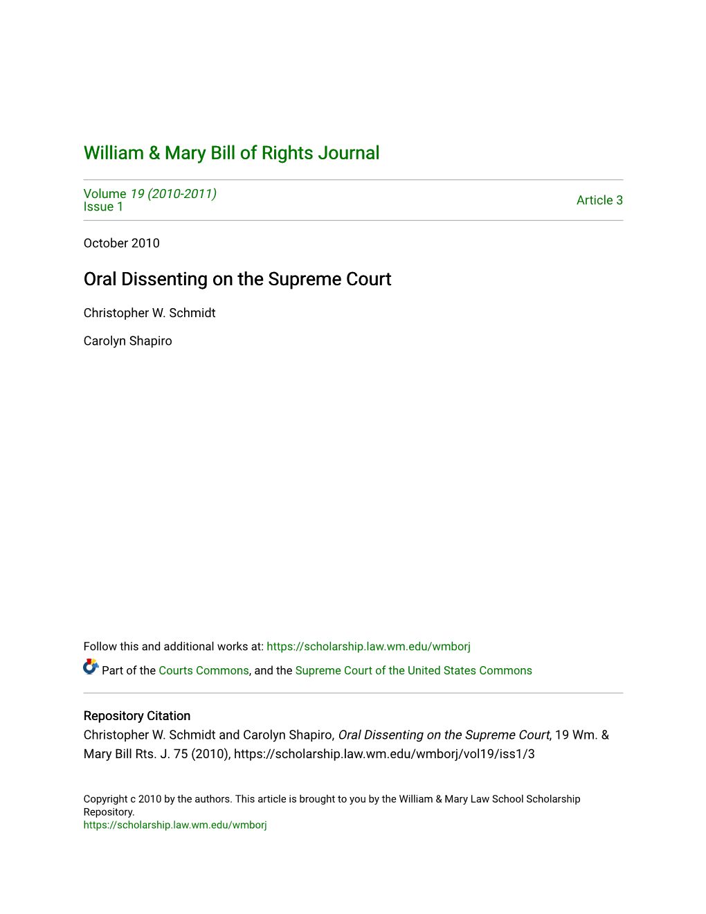 Oral Dissenting on the Supreme Court