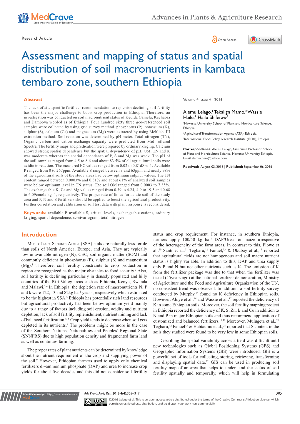 Assessment and Mapping of Status and Spatial Distribution of Soil Macronutrients in Kambata Tembaro Zone, Southern Ethiopia