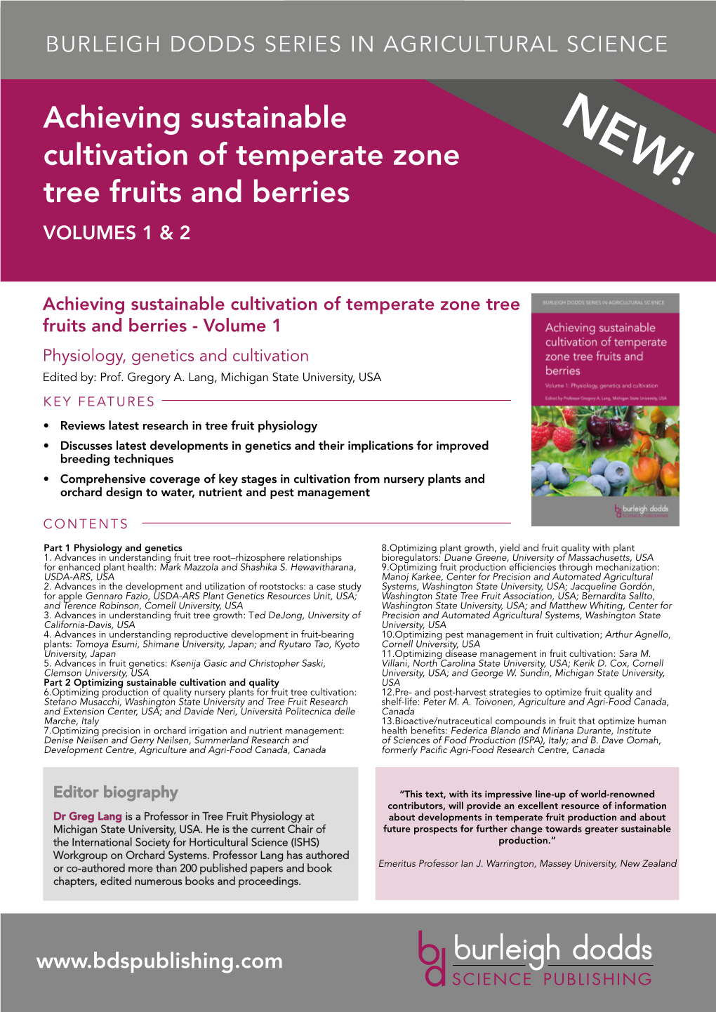 Achieving Sustainable Cultivation of Temperate Zone Tree Fruits and Berries - Volume 1 Physiology, Genetics and Cultivation Edited By: Prof