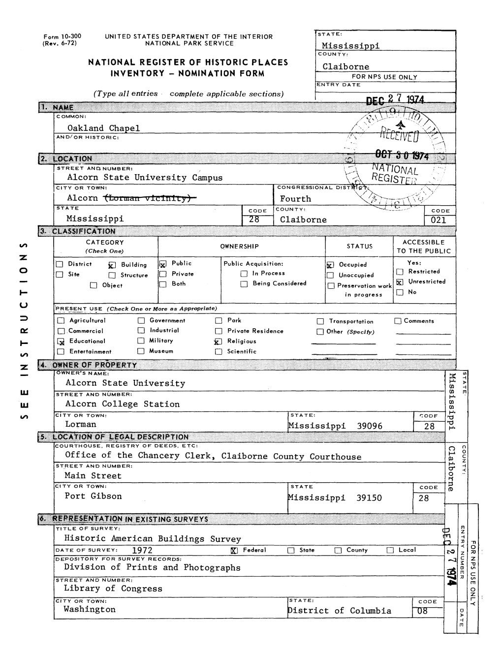 NOMINATION FORM for NPS USE ONLY ENTRY DATE (Type All Entries Complete Applicable Sections)