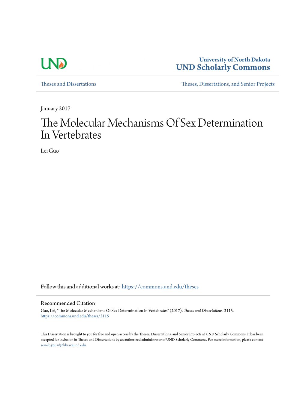 The Molecular Mechanisms of Sex Determination in Vertebrates