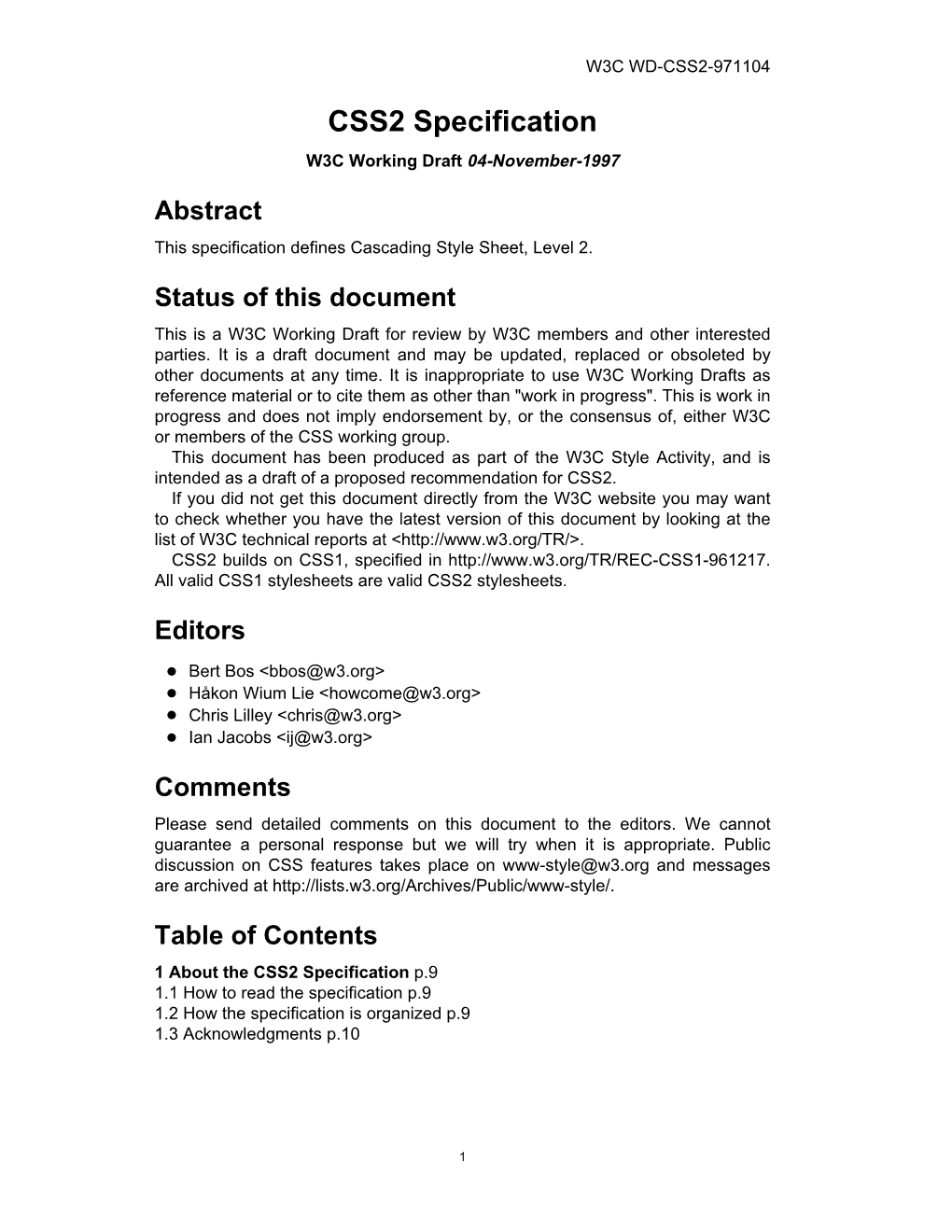 CSS2 Specification W3C Working Draft 04-November-1997