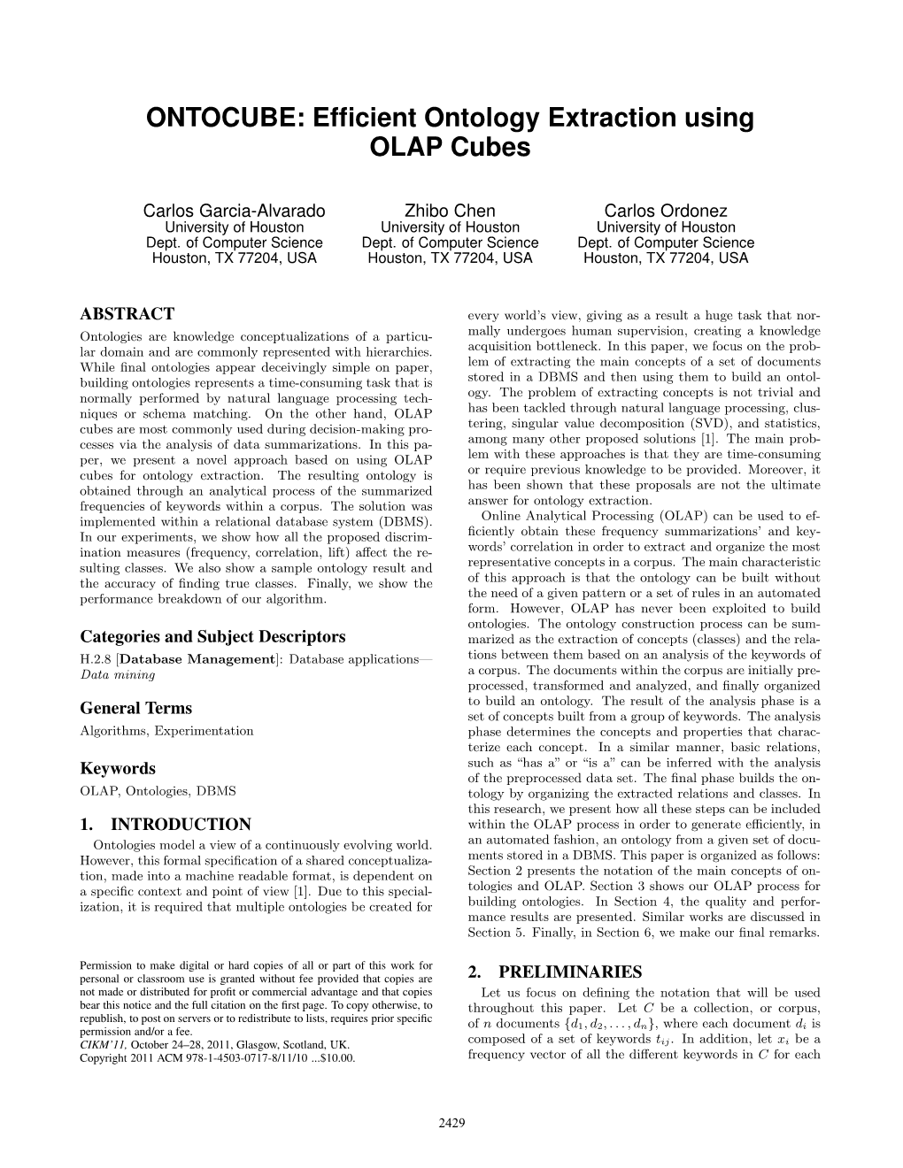 ONTOCUBE: Efficient Ontology Extraction Using OLAP Cubes