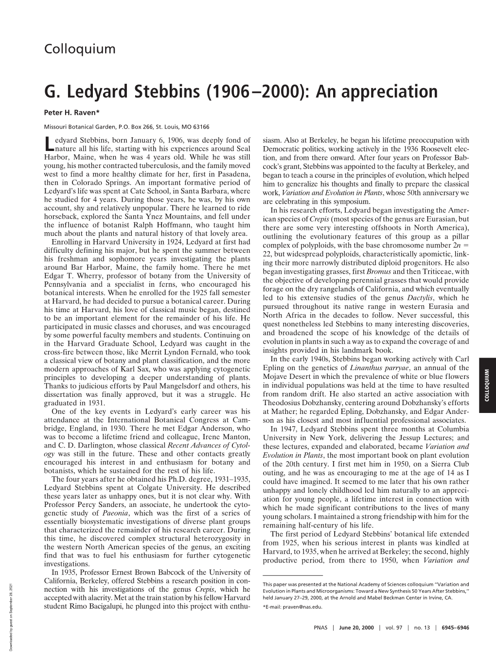 G. Ledyard Stebbins (1906–2000): an Appreciation