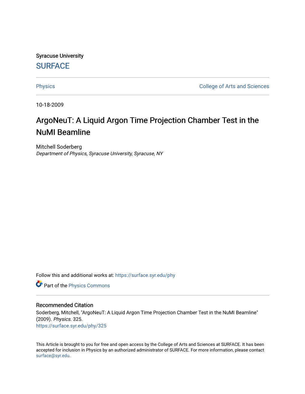 A Liquid Argon Time Projection Chamber Test in the Numi Beamline