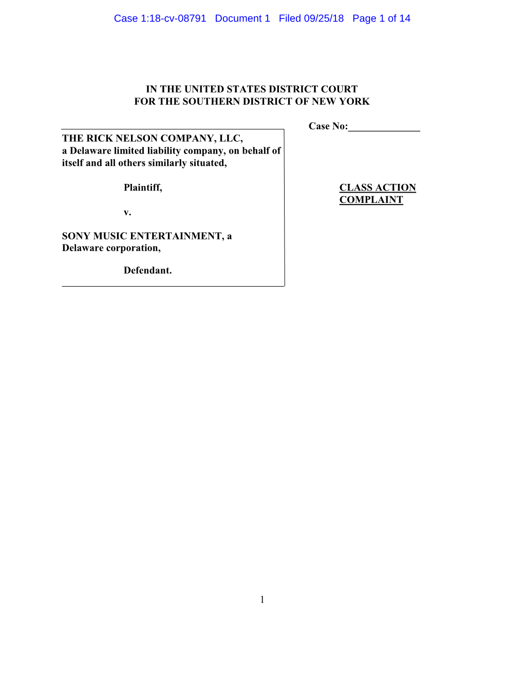 Case 1:18-Cv-08791 Document 1 Filed 09/25/18 Page 1 of 14