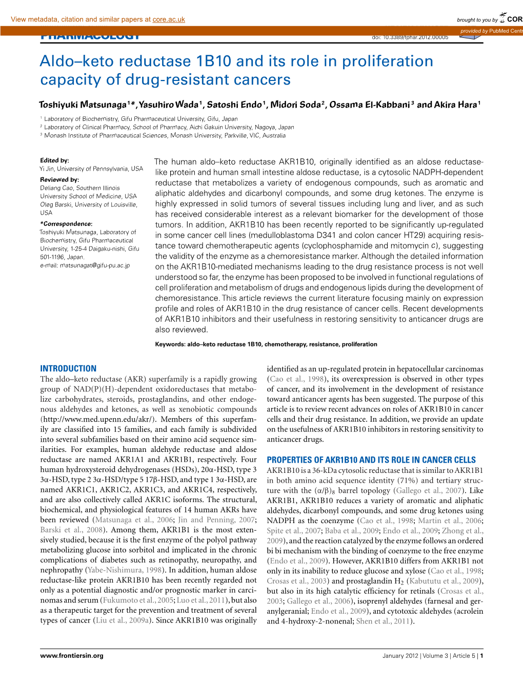 Aldo–Keto Reductase 1B10 and Its Role in Proliferation Capacity of Drug-Resistant Cancers