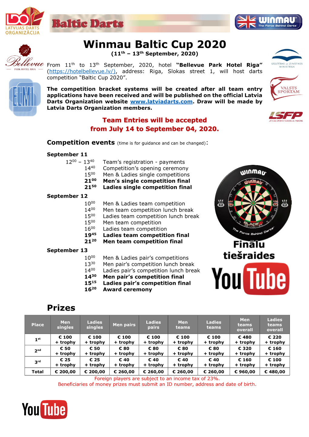 Winmau Baltic Cup 2020 (11Th – 13Th September, 2020)