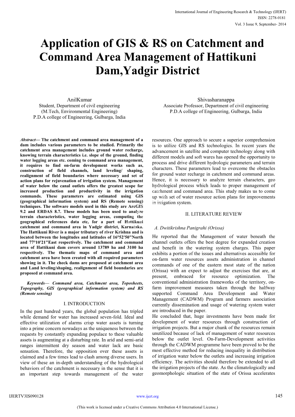 Application of GIS & RS on Catchment and Command Area Management