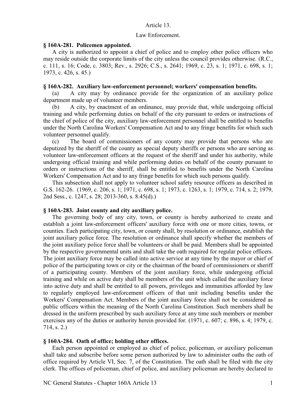 NC General Statutes - Chapter 160A Article 13 1