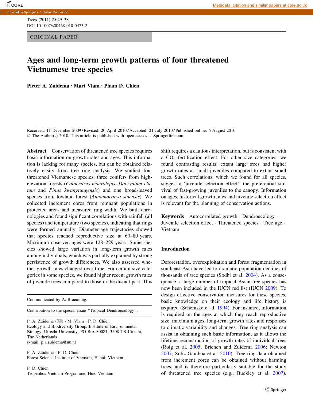 Ages and Long-Term Growth Patterns of Four Threatened Vietnamese Tree Species