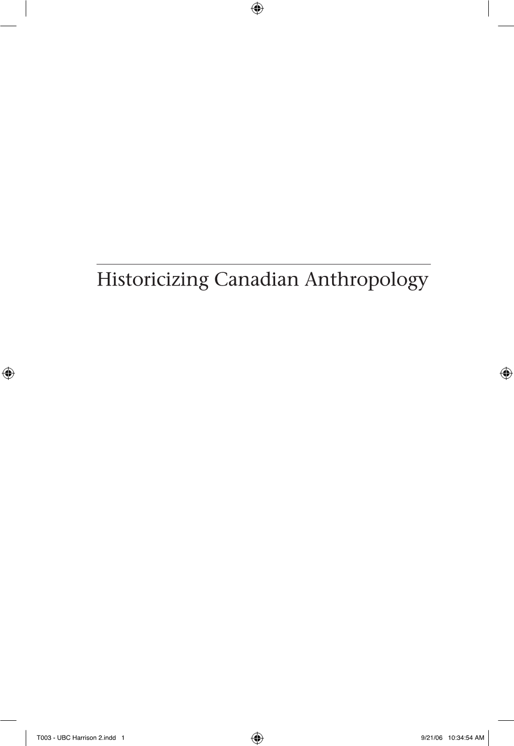 Historicizing Canadian Anthropology