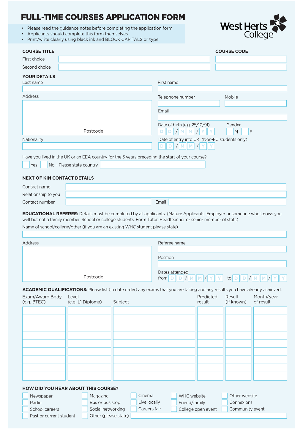 Full-Time Courses Application Form