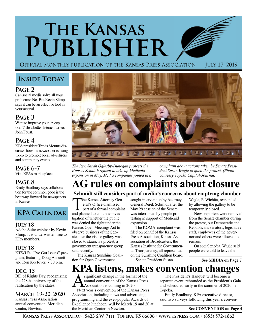 Kansas Publisher Official Monthly Publication of the Kansas Press Association July 17, 2019