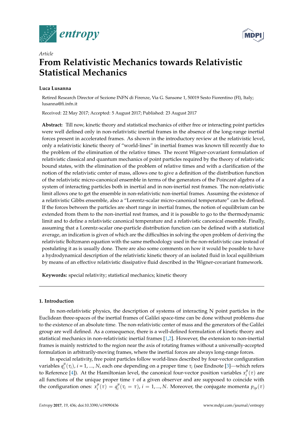 From Relativistic Mechanics Towards Relativistic Statistical Mechanics