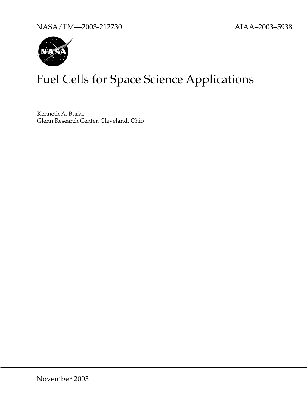 Fuel Cells for Space Science Applications