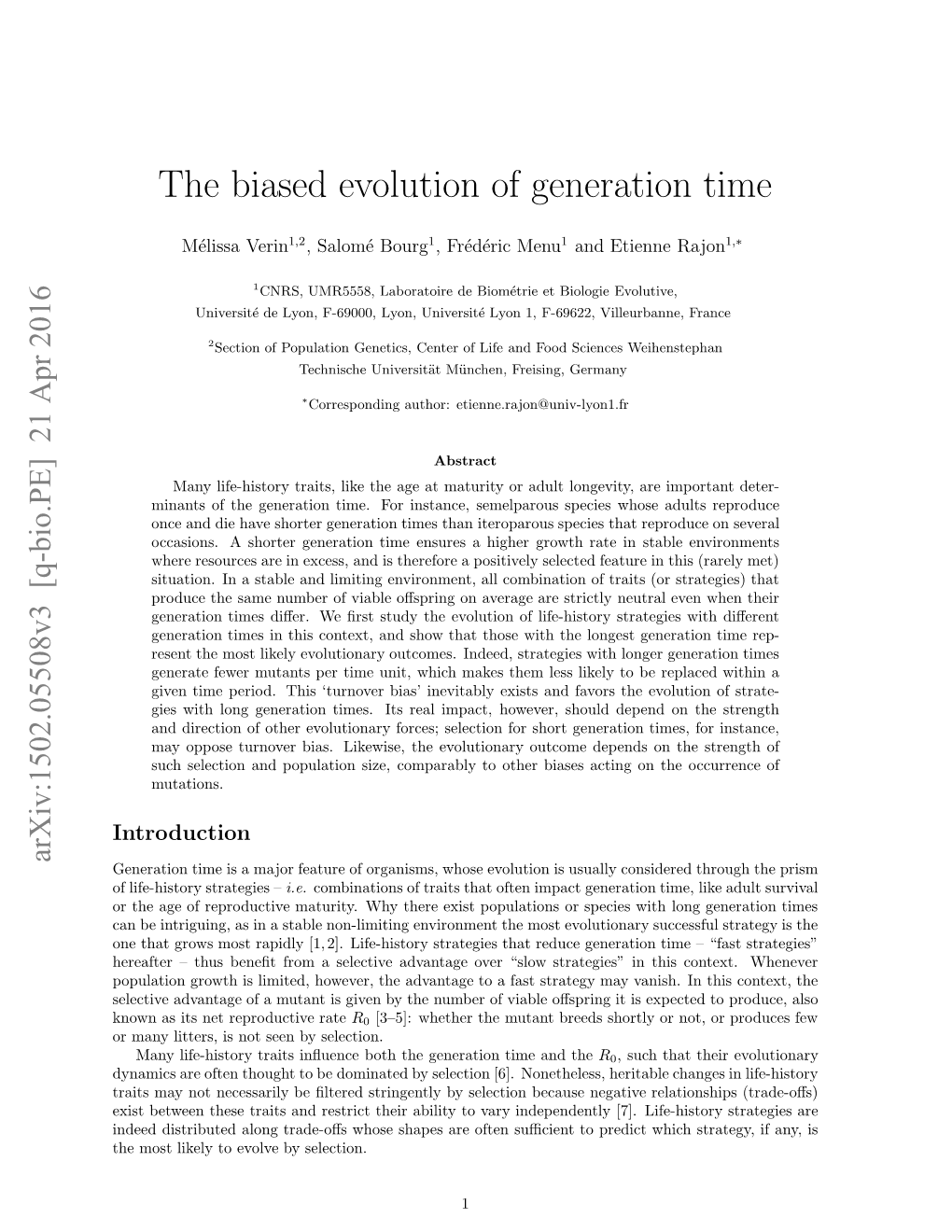 The Biased Evolution of Generation Time