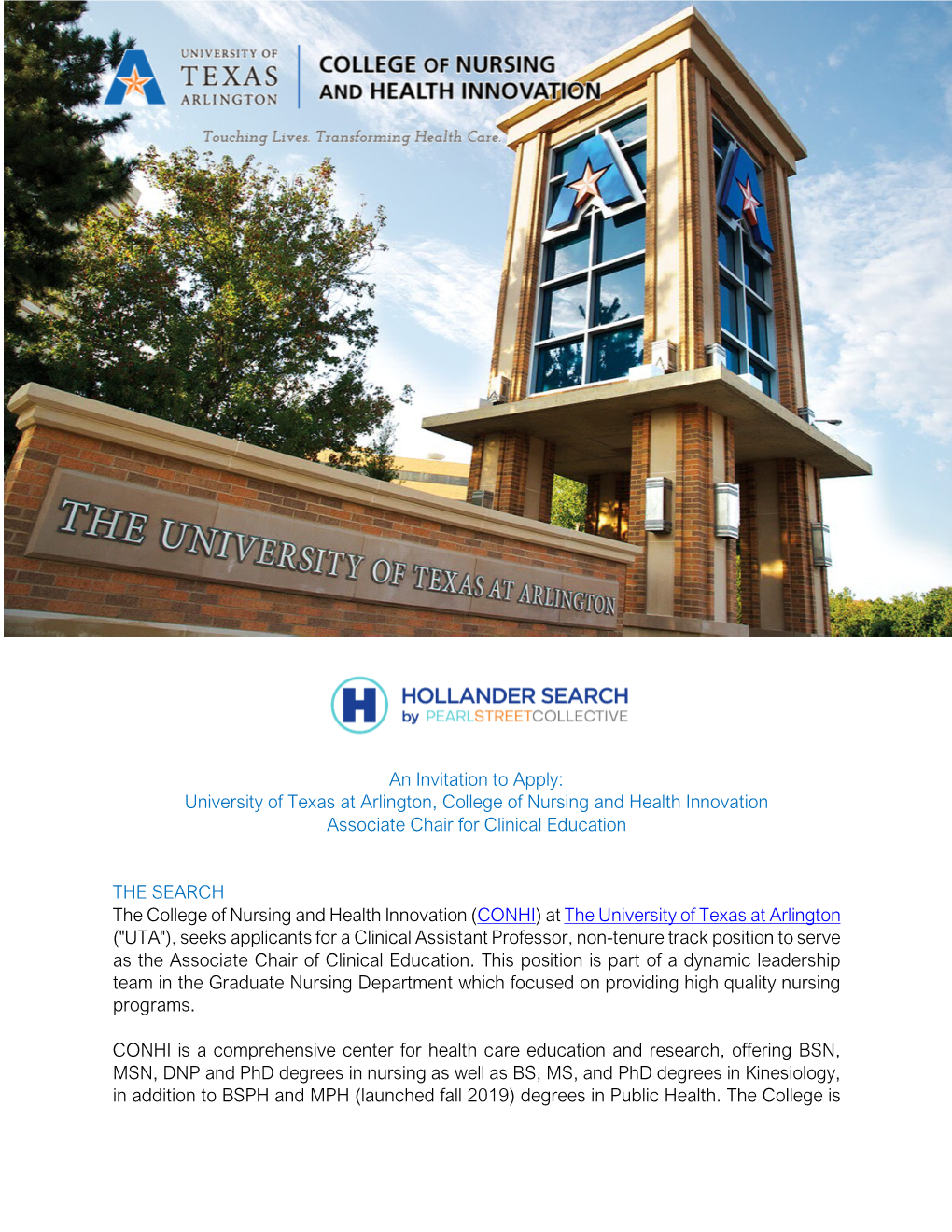 University of Texas at Arlington, College of Nursing and Health Innovation Associate Chair for Clinical Education