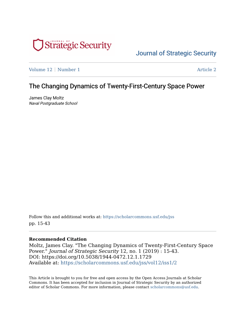 The Changing Dynamics of Twenty-First-Century Space Power