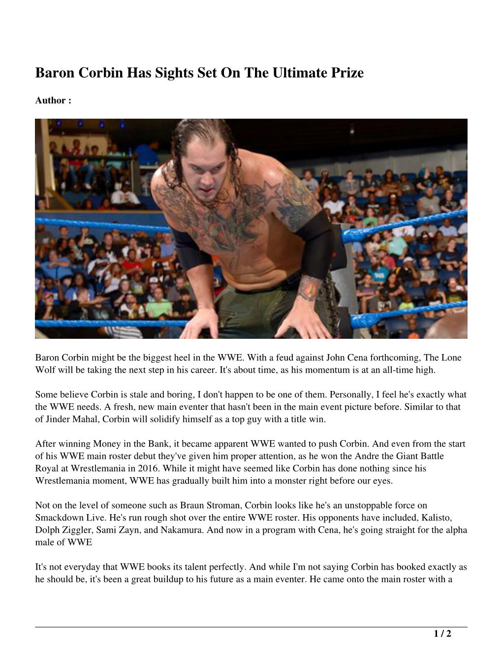 Baron Corbin Has Sights Set on the Ultimate Prize