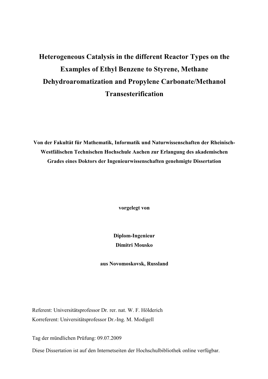 Heterogeneous Catalysis in the Different Reactor Types On