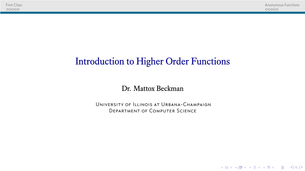 Introduction to Higher Order Functions