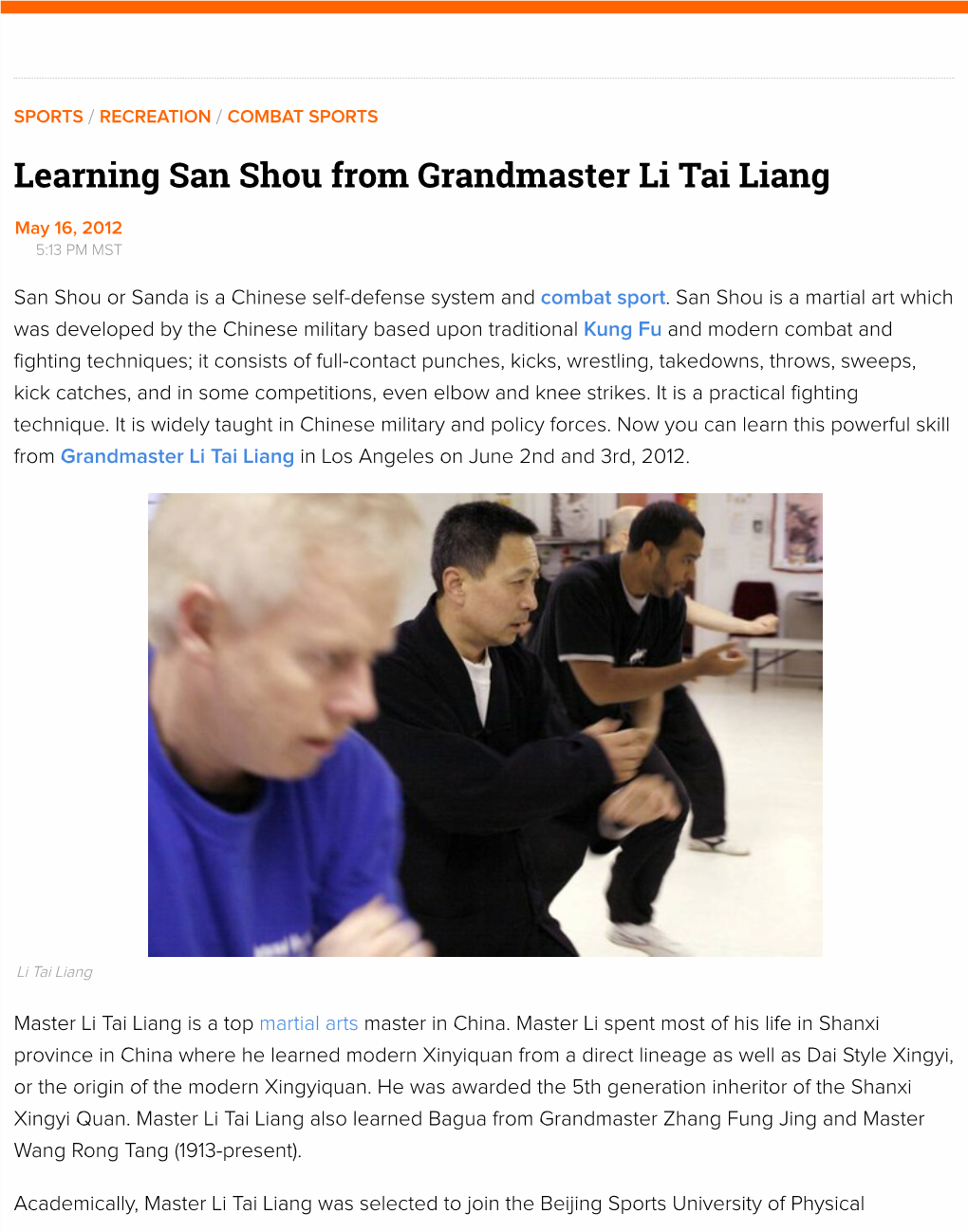 Learning San Shou from Grandmaster Li Tai Liang