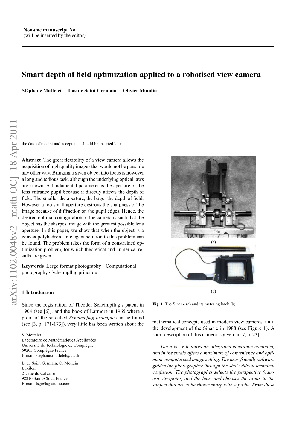 Smart Depth of Field Optimization Applied to a Robotised View Camera