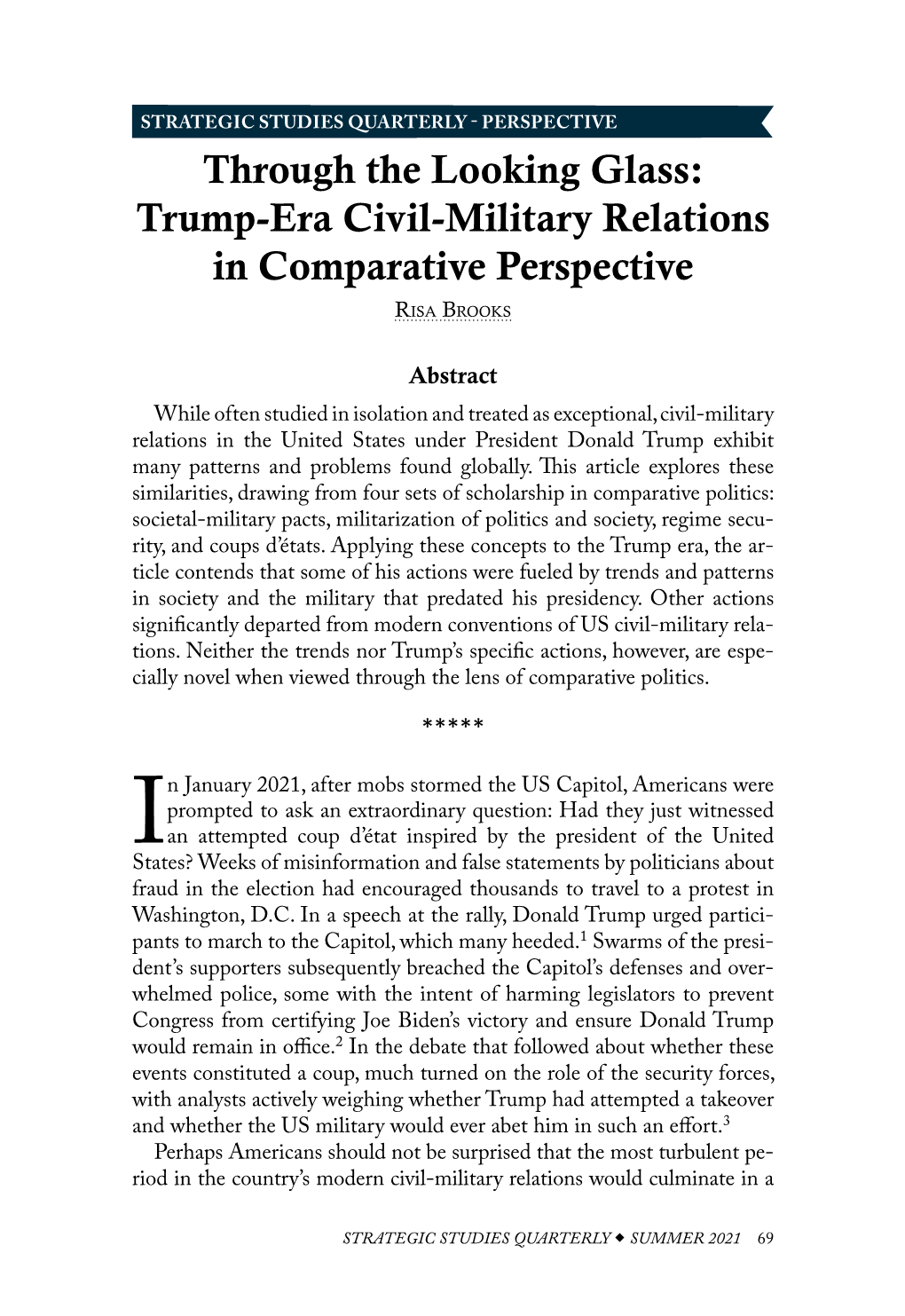 Trump-Era Civil-Military Relations in Comparative Perspective