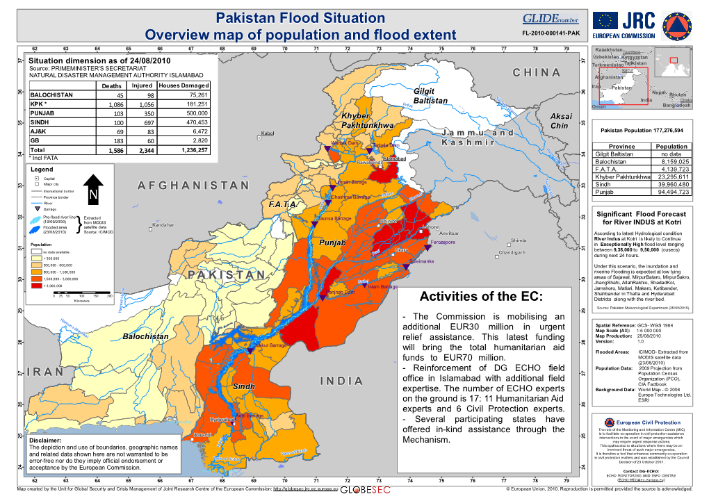 Pakistan Flood Situation, Overview Map of Population and Flood Extent