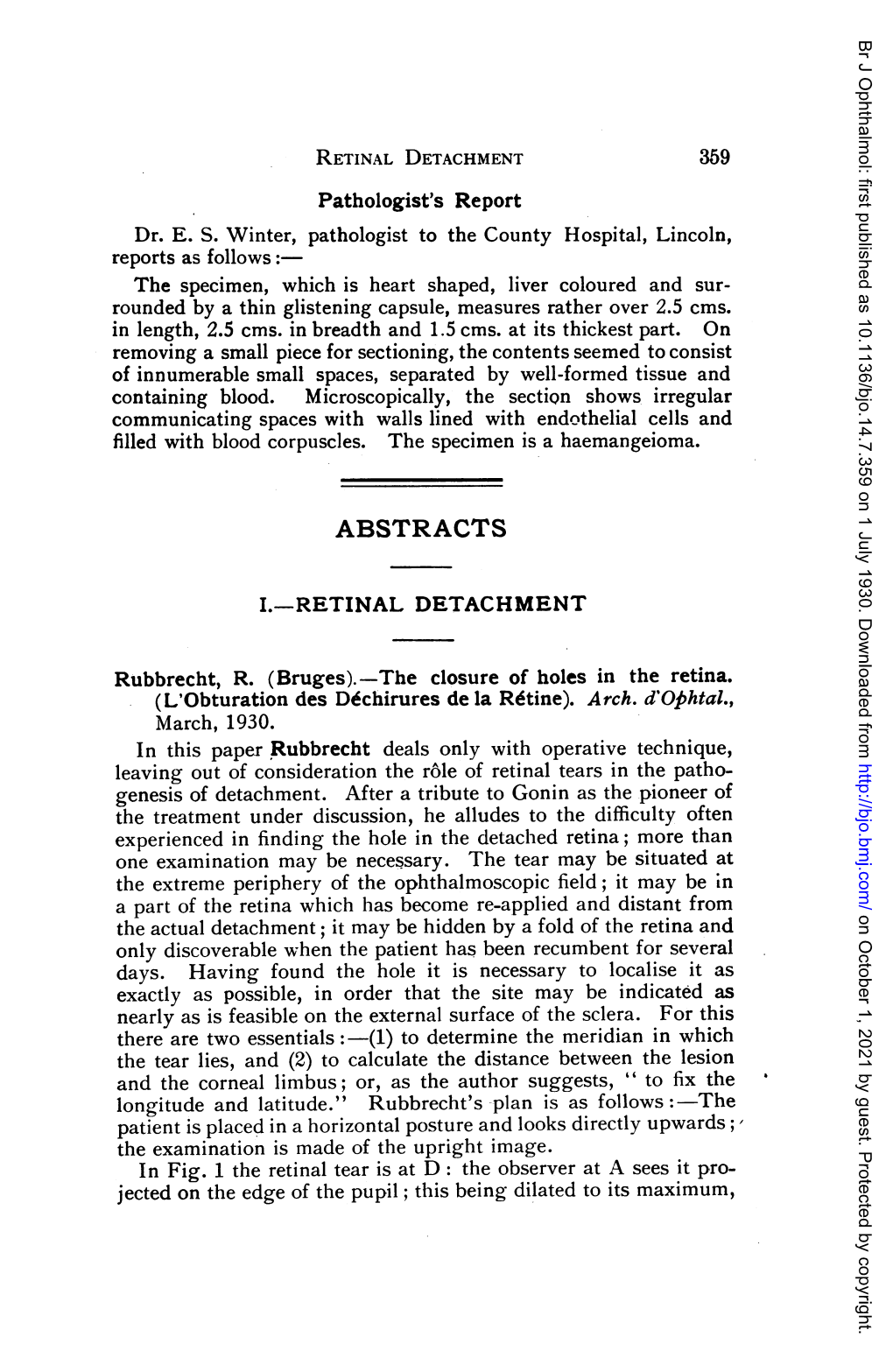 RETINAL DETACHMENT Pathologist's Report