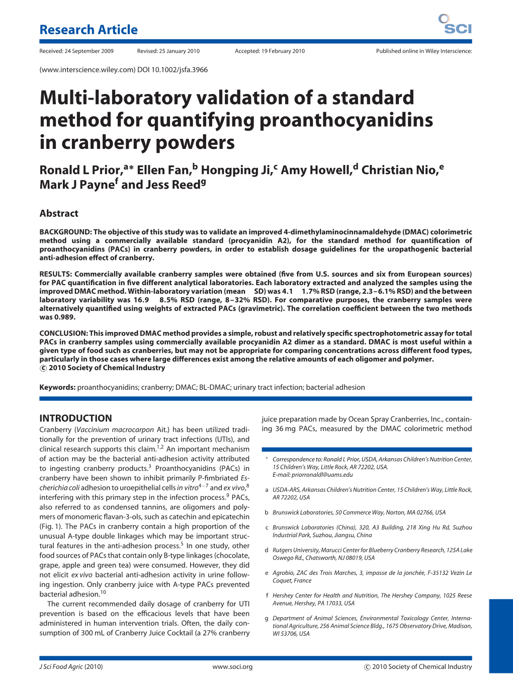 Multi-Laboratory Validation of a Standard Method for Quantifying Proanthocyanidins in Cranberry Powders