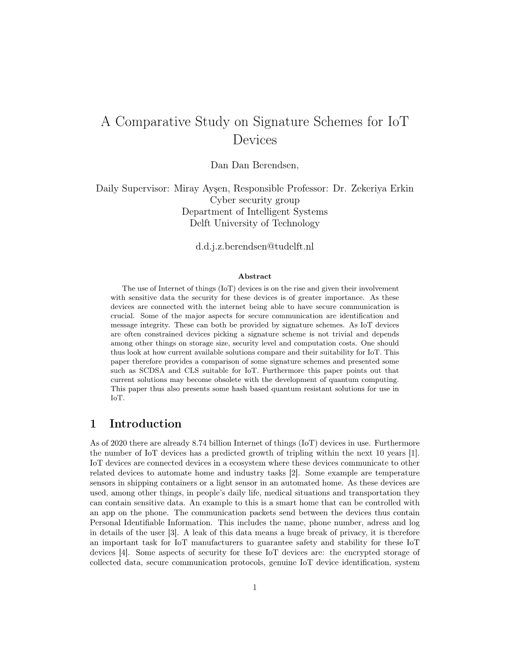 A Comparative Study on Signature Schemes for Iot Devices