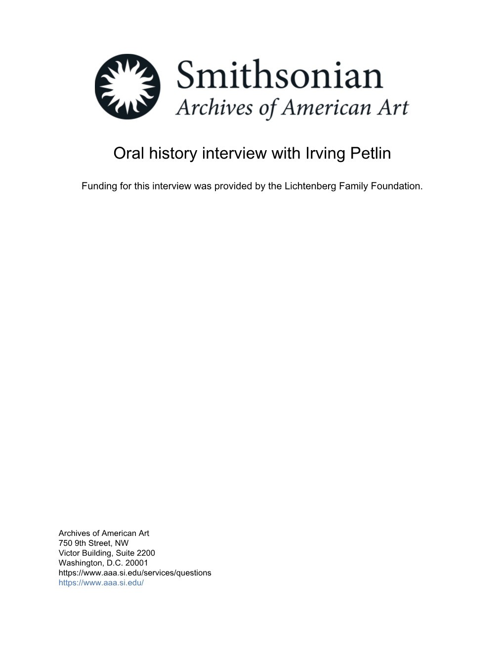 Oral History Interview with Irving Petlin