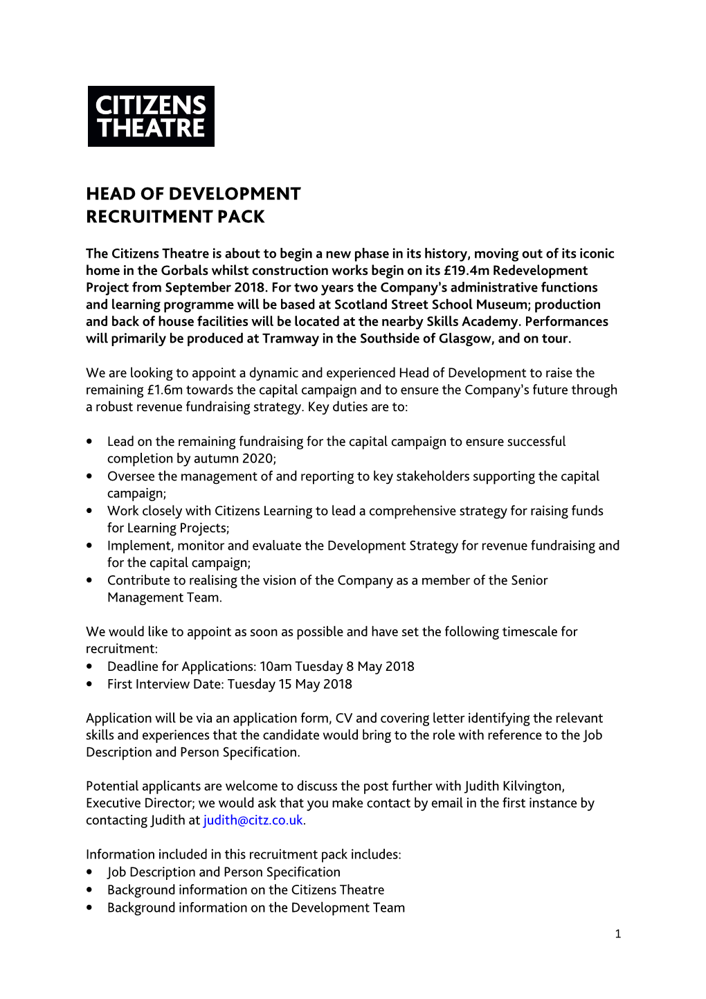 Head of Development Recruitment Pack