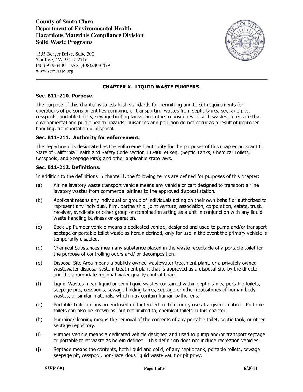 County Ordinance Code Section B11-210