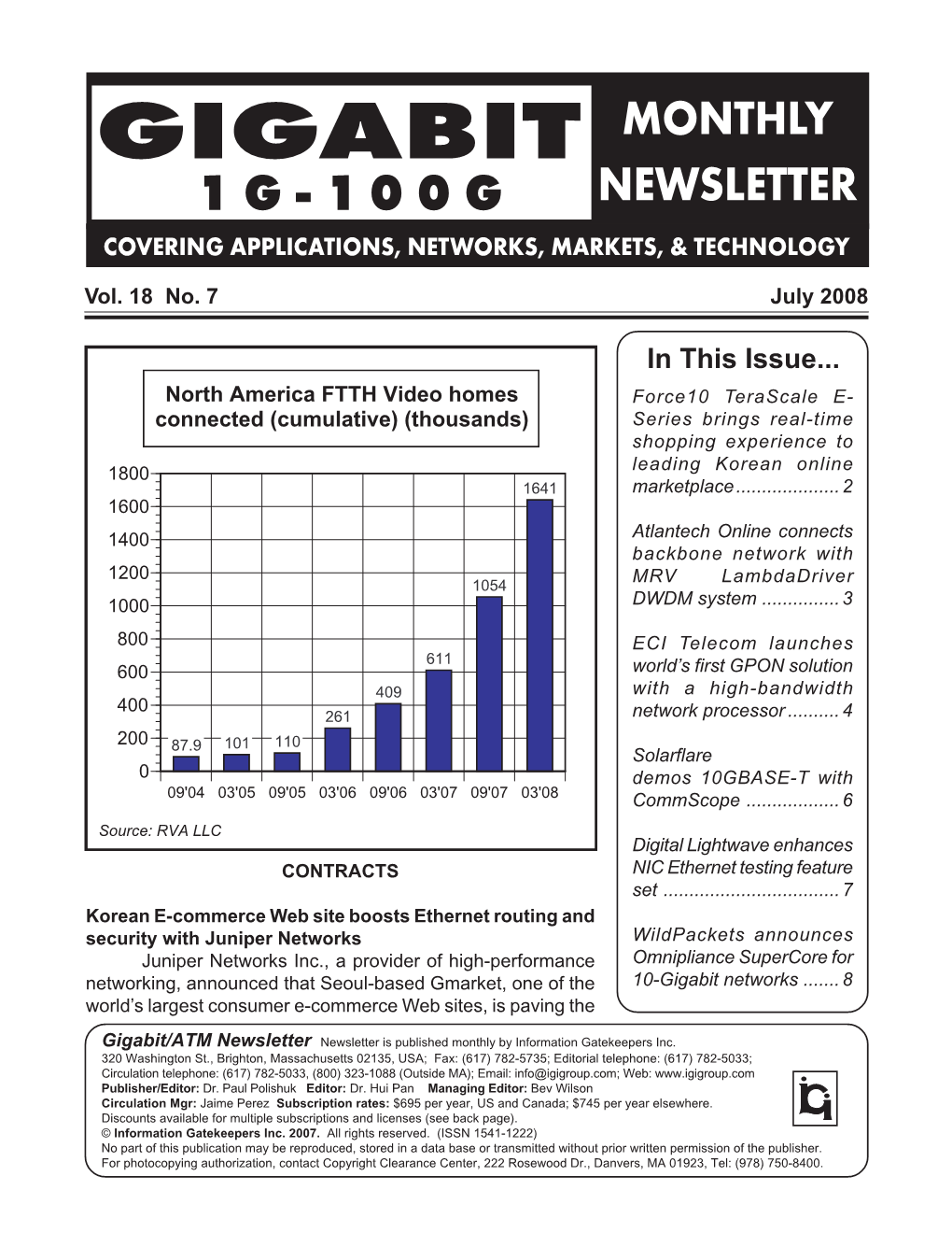 1G-100G Newsletter Covering Applications, Networks, Markets, & Technology