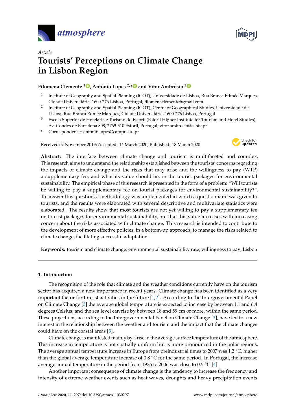 Tourists' Perceptions on Climate Change in Lisbon Region