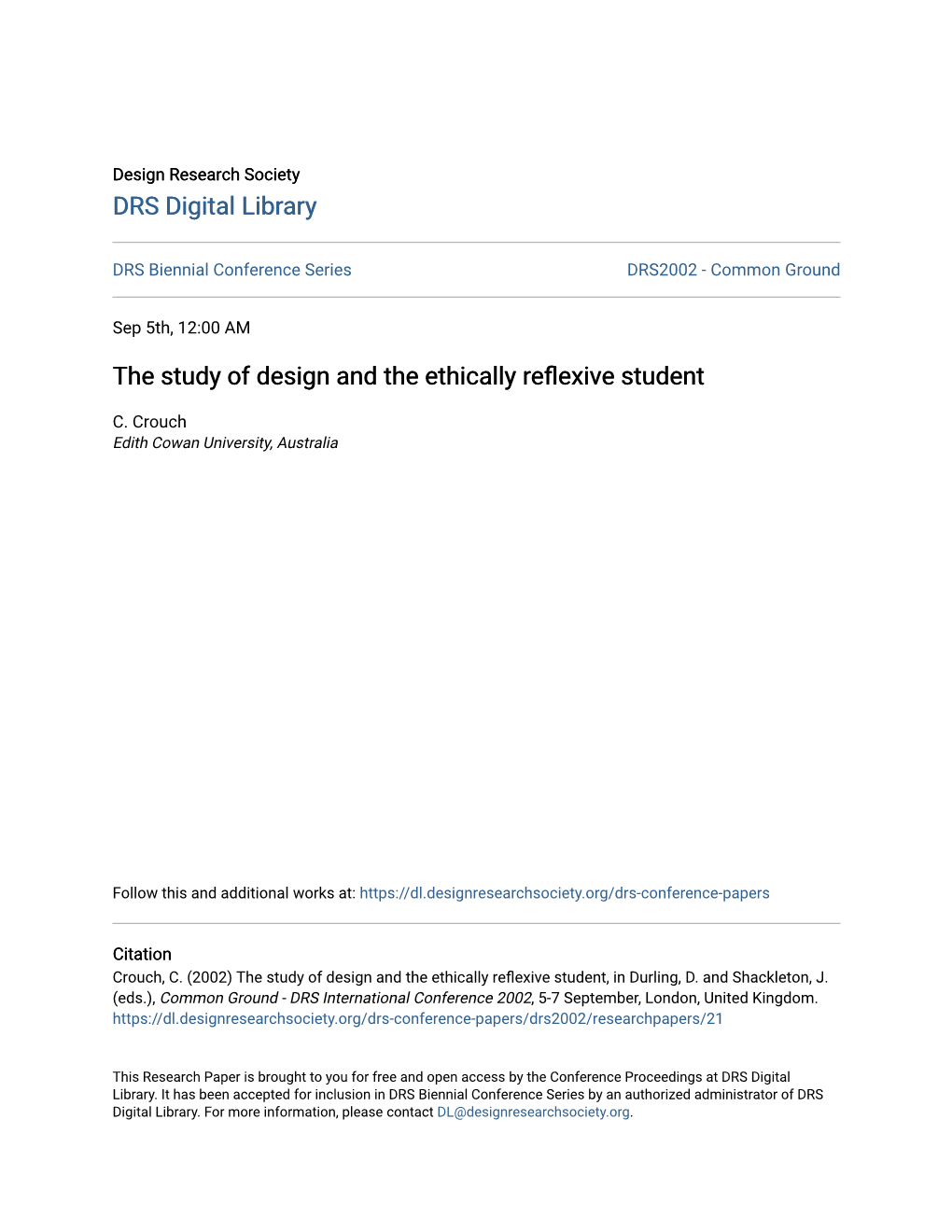 The Study of Design and the Ethically Reflexive Student