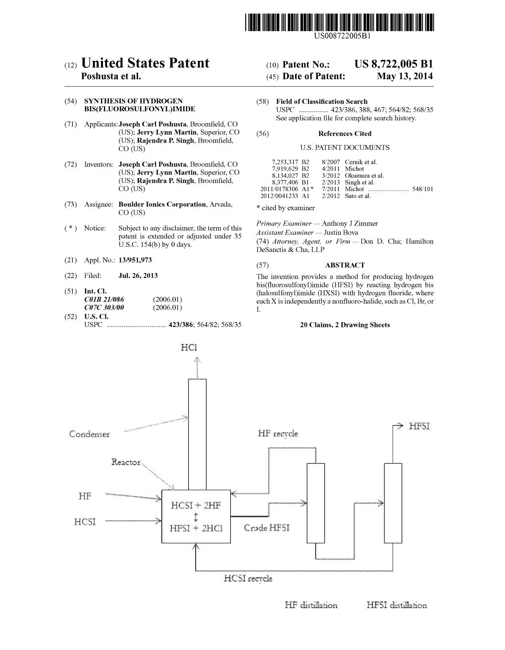 (12) United States Patent (10) Patent No.: US 8,722,005 B1 Poshusta Et Al