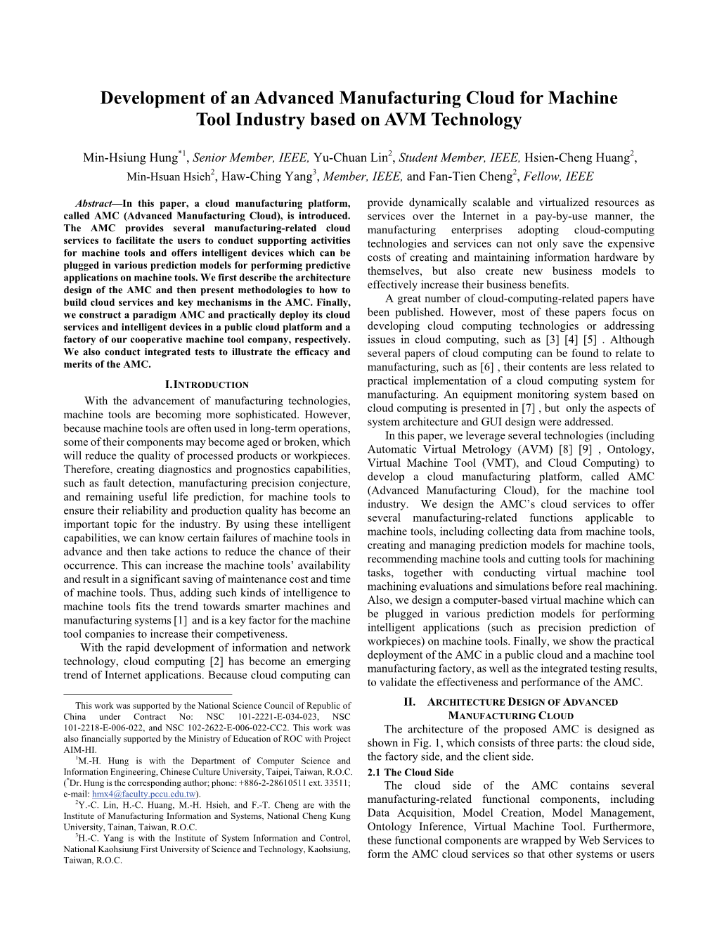 Development of an Advanced Manufacturing Cloud for Machine Tool Industry Based on AVM Technology