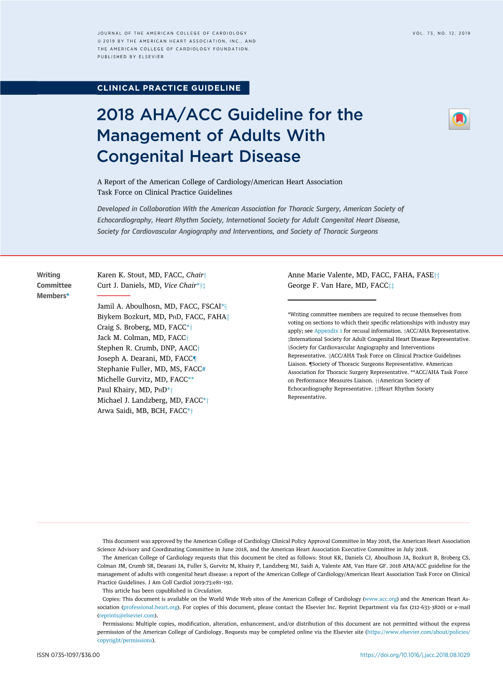 2018 AHA-ACC Guideline Management Adults Congenital