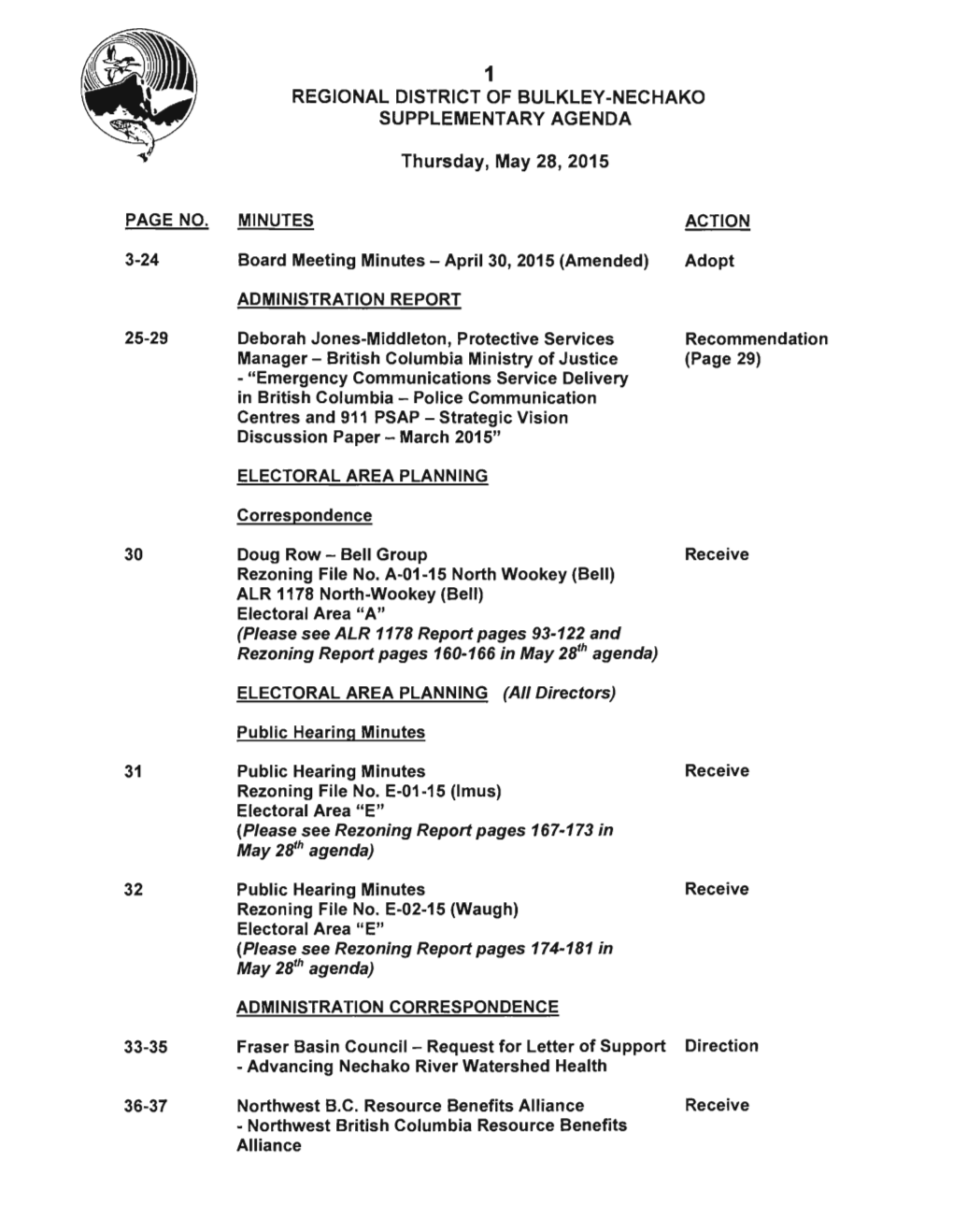 NECHAKO SUPPLEMENTARY AGENDA Thursday, May 28, 2015