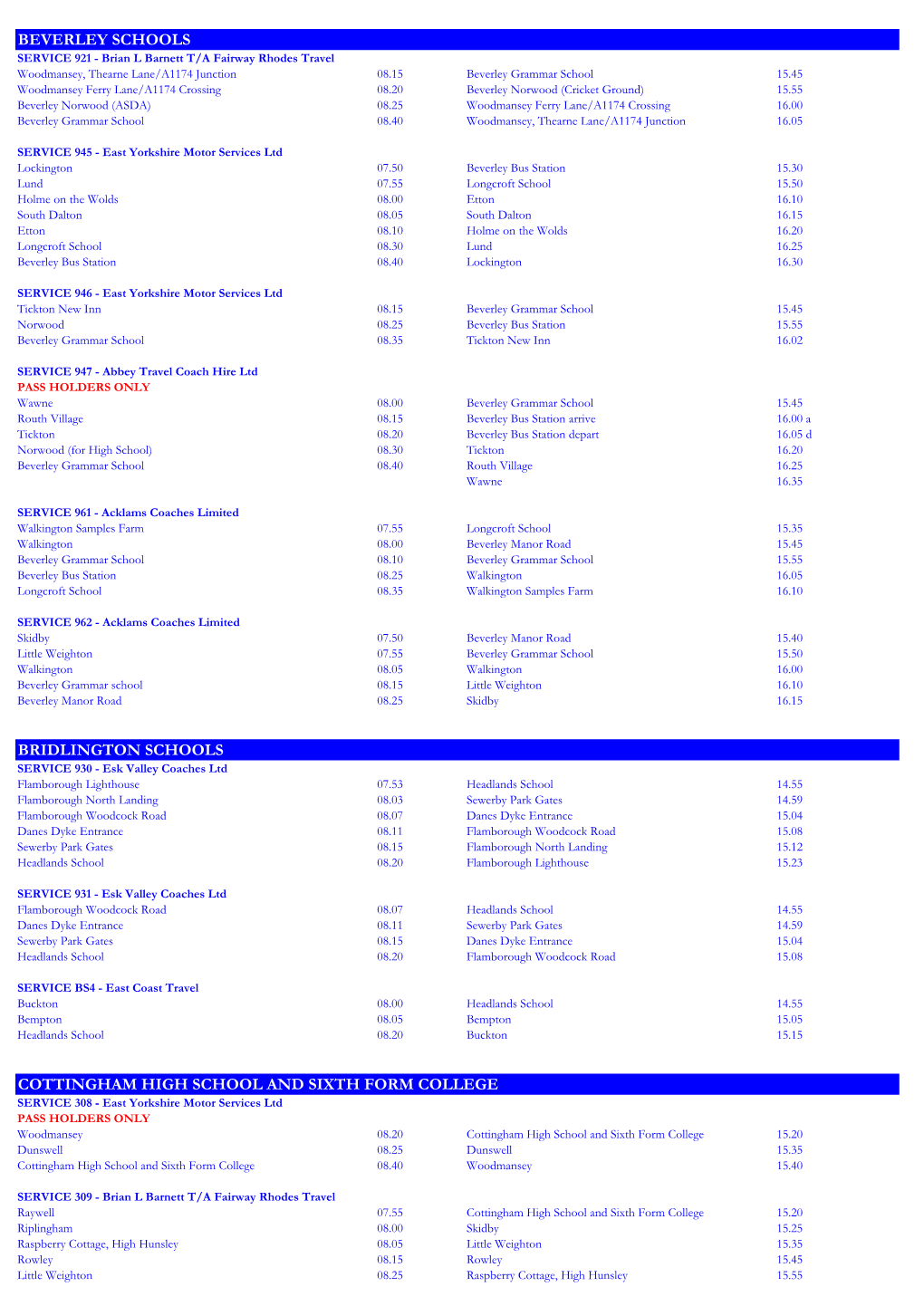 Beverley Schools Bridlington Schools