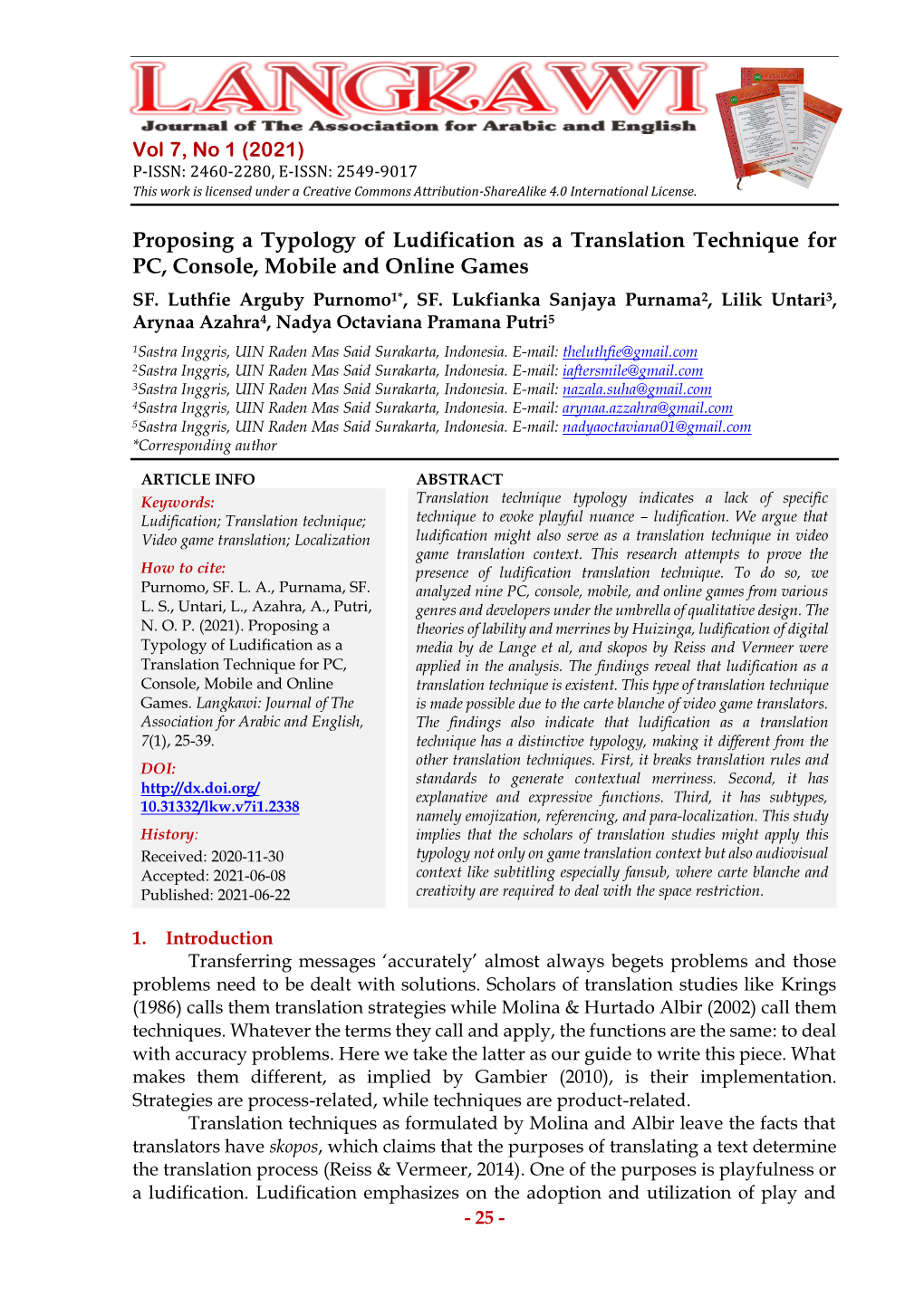 Proposing a Typology of Ludification As a Translation Technique for PC, Console, Mobile and Online Games SF