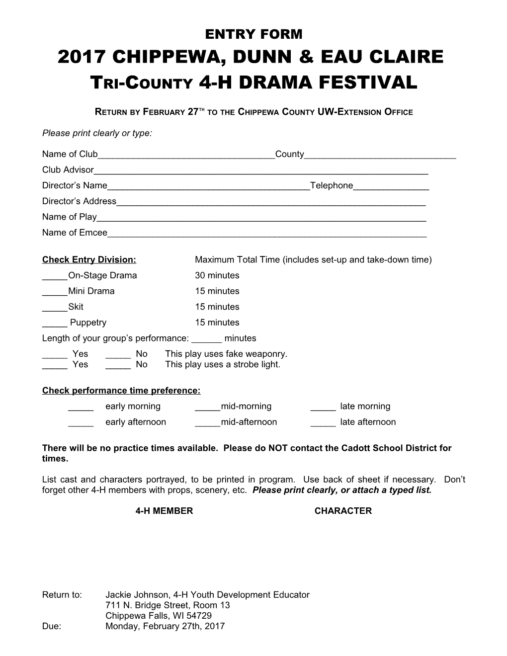 Tri-County 4-H DRAMA FESTIVAL