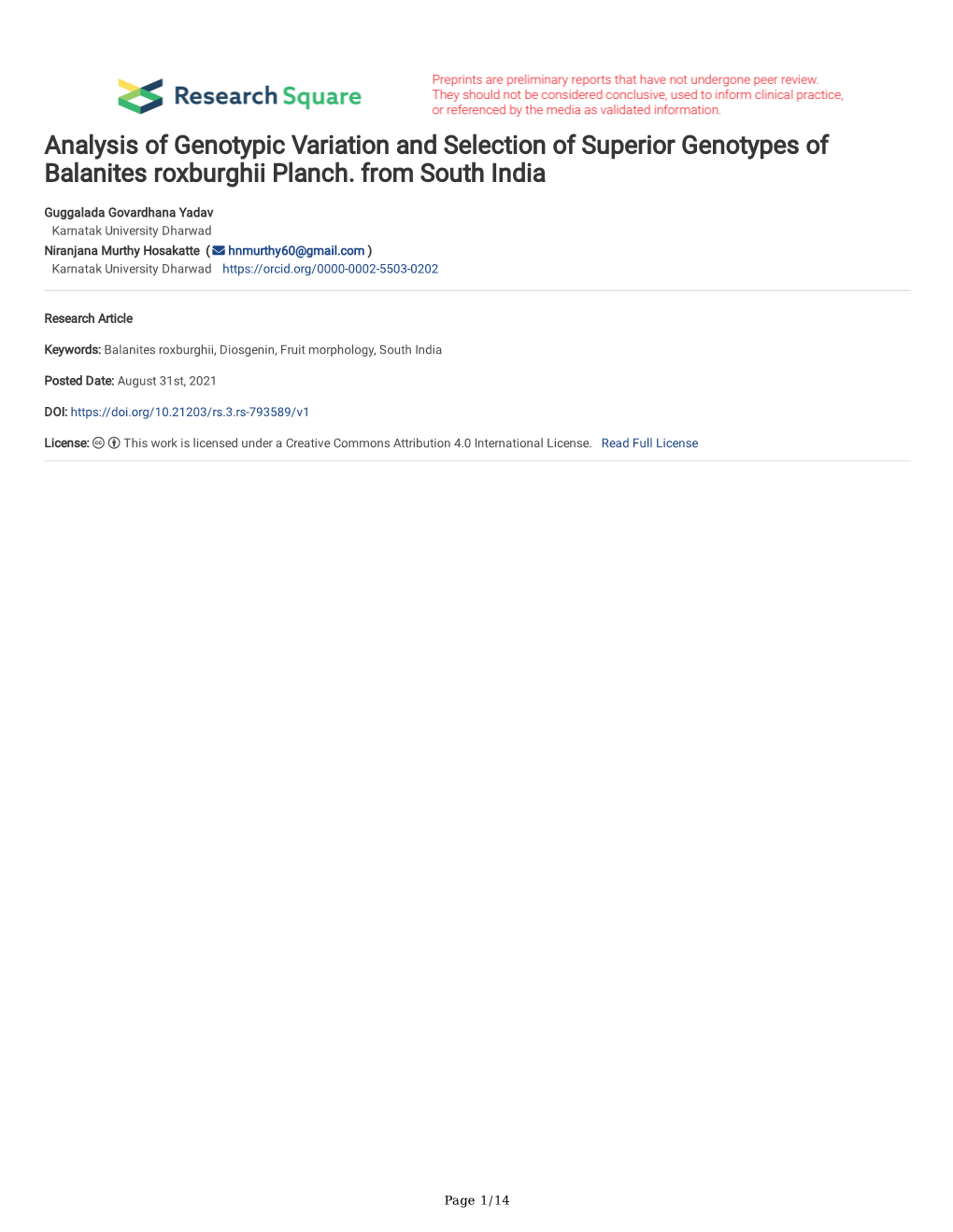 Analysis of Genotypic Variation and Selection of Superior Genotypes of Balanites Roxburghii Planch
