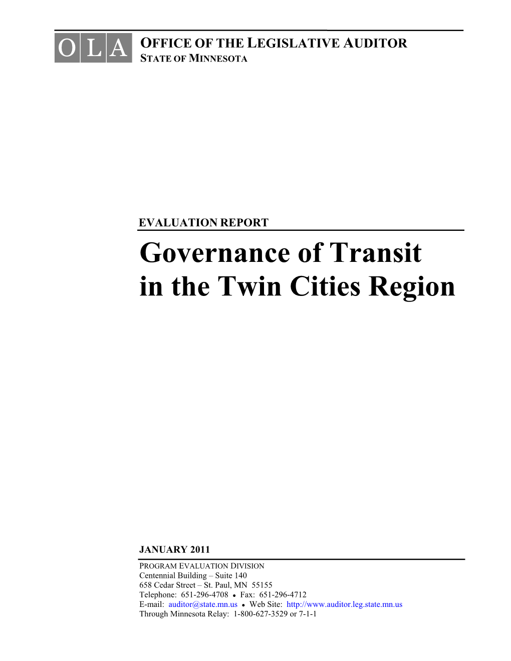 Governance of Transit in the Twin Cities Region