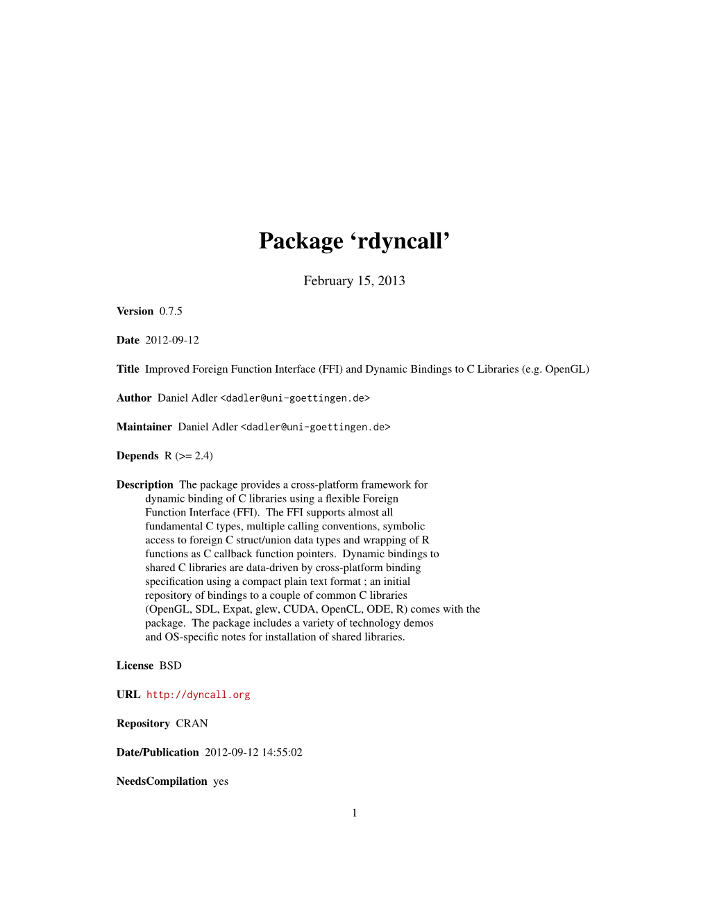 Package 'Rdyncall'