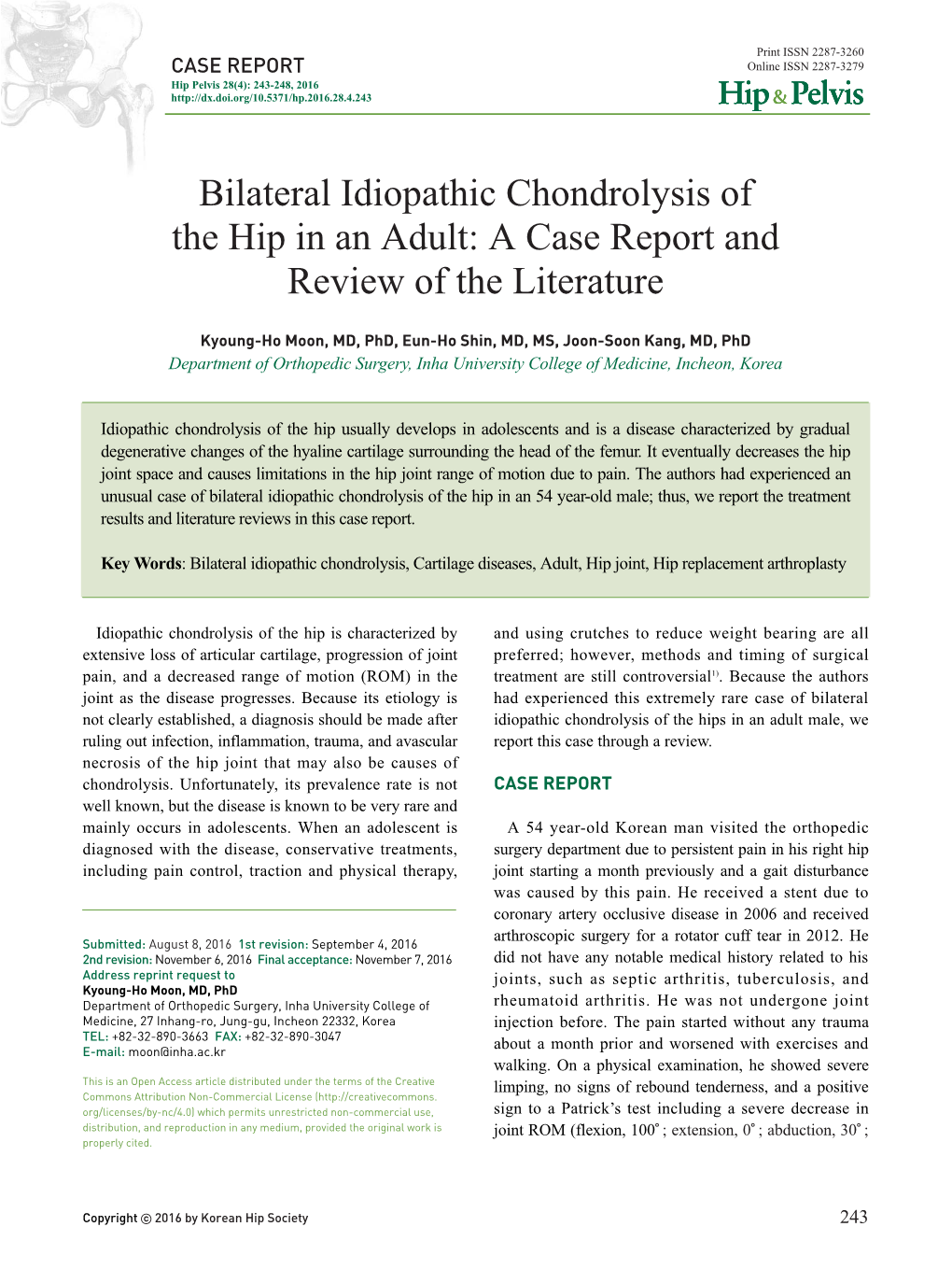 Bilateral Idiopathic Chondrolysis of the Hip in an Adult: a Case Report and Review of the Literature